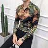 Fashion tuxedo shirt 2019 mens dress shirts gold slim long sleeve shirt for male white Baroque social shirt Casual floral shirt