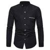 Mandarin Collar Men Shirt Solid Long Sleeve Casual Shirts Business Social White Dress Plus Size Camisas Cotton Men's Top Clothes