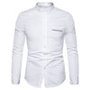 Mandarin Collar Men Shirt Solid Long Sleeve Casual Shirts Business Social White Dress Plus Size Camisas Cotton Men's Top Clothes